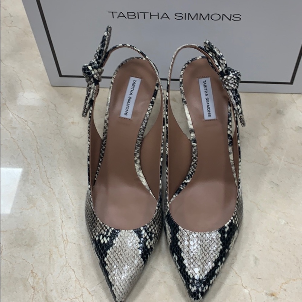 TABITHA SIMMONS GORGEOUS PYTHON SLINGBACK HEELS WITH SIDE BOW DETAIL SIZE 8.5